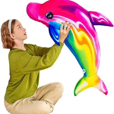Grosse peluche dauphin arc-en-ciel