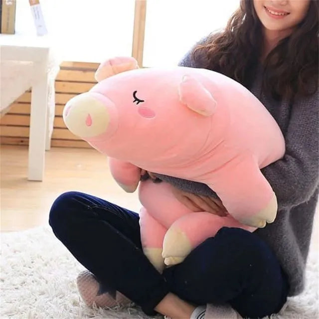 Peluche géante bébé cochon endormie et moelleuse