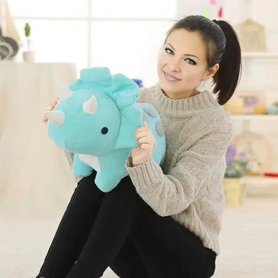 Tricératops réaliste en doudou dinosaure bleu