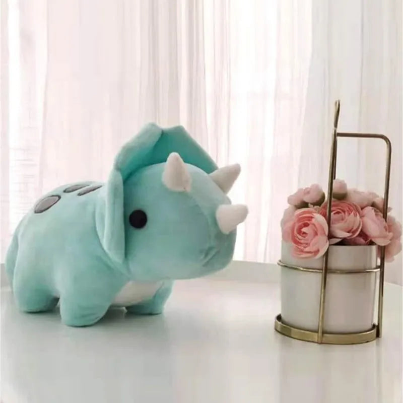 Tricératops réaliste en doudou dinosaure bleu