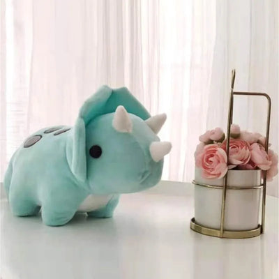 Tricératops réaliste en doudou dinosaure bleu