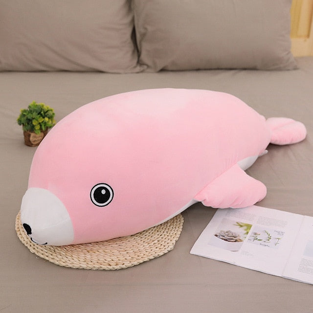 Peluche géante otarie rose aux grands yeux