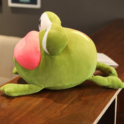 Coussin peluche en forme de grenouille verte