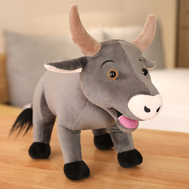 Grosse peluche grise vache à cornes