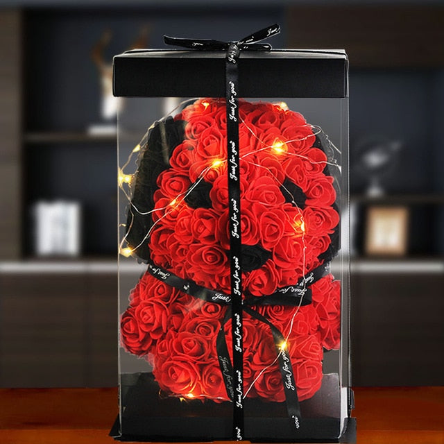 Nounours en rose rouge