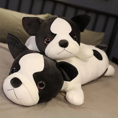 Peluche géante chien dressé noir et blanc