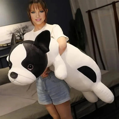 Peluche géante chien dressé noir et blanc