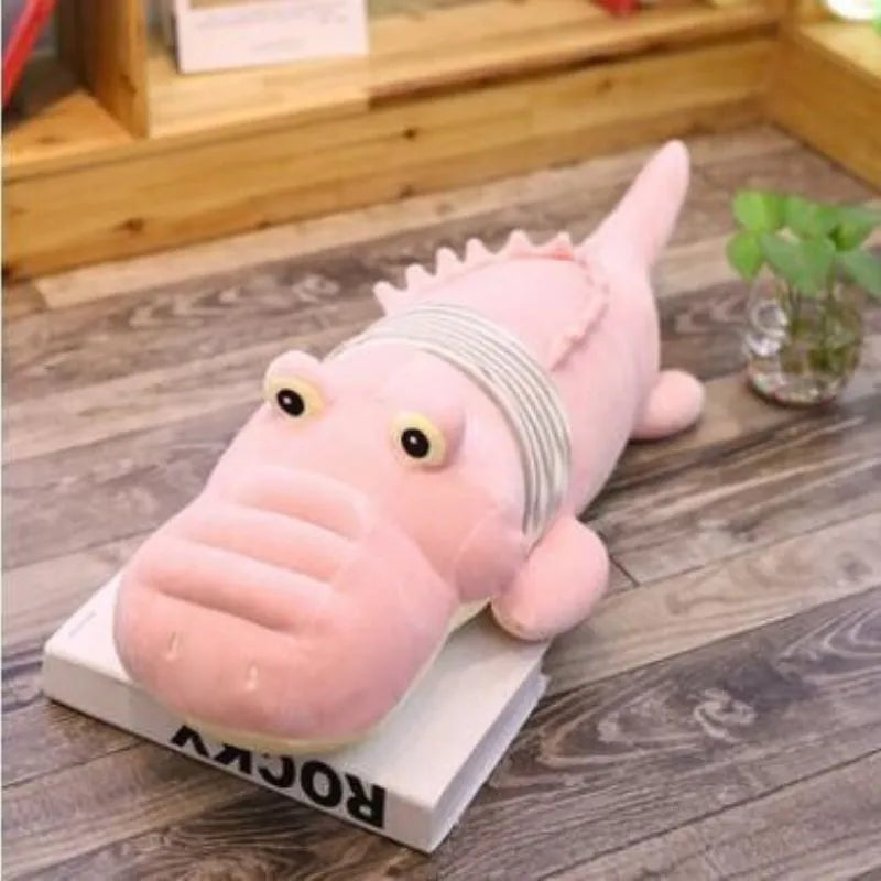 Grande peluche crocodile rose remplie d'amour