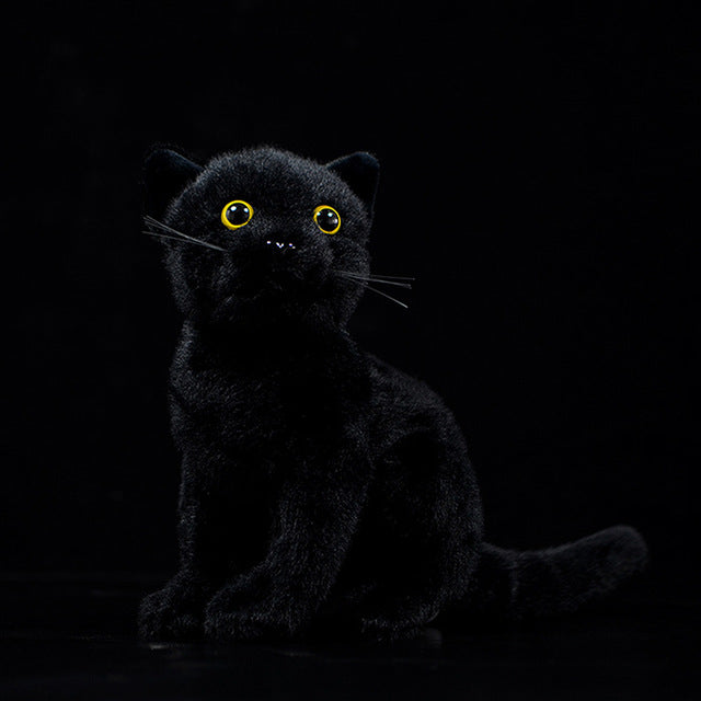 Peluche en forme de chat noir malin aux gros yeux