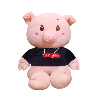 Peluche géante cochon souriante chambre d'enfant